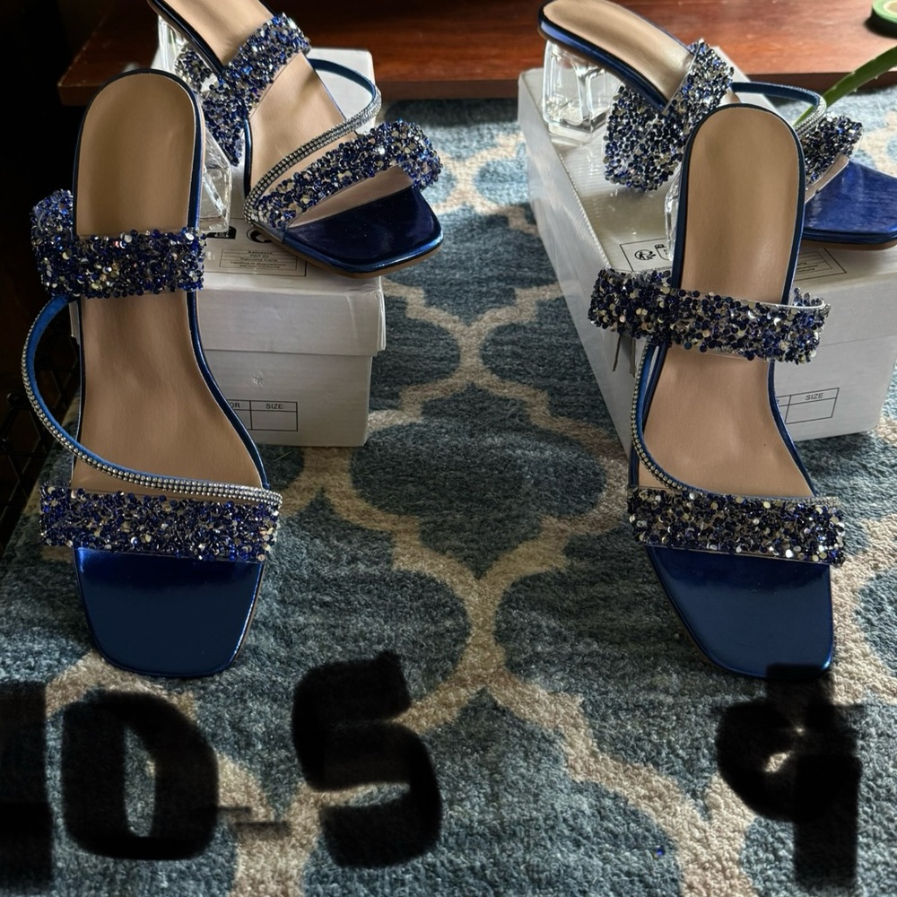 SHEIN Sparkling Blue Heels with Clear Accents